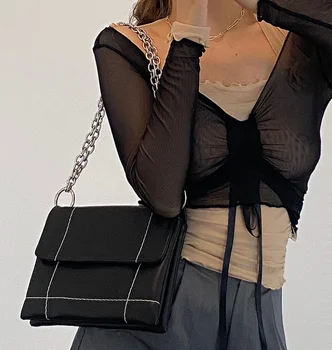 Ženy taška pu kožené malá taška cross body klapka DL obálka taška ženy móda bežné ramenný messenger black reťazca yuu88