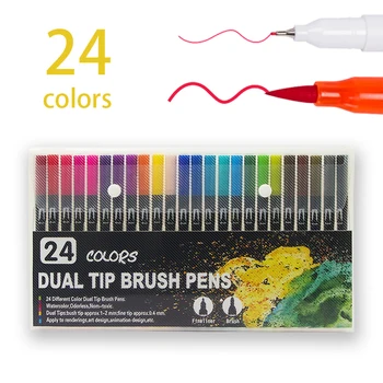 Dual Tipy 24 Farby, Jemný Štetec Marker Pero, Atrament Založený Akvarel Štetec, Náčrt, Umenie Marker Pero Na Kreslenie Mangy Umelecké Potreby