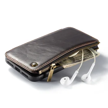 CaseMe Peňaženky puzdro Pre iPhone 11 Pro 6 7 8 Plus X XS XR MAX SE 2020 Zips, Kožené Peňaženky Pôvodnej Zips Flip Kožené Peňaženky