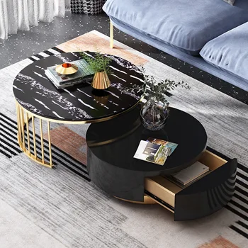 Svetlo luxusný konferenčný stolík jednoduchý apartmán obývacia izba kolo Nordic mramoru konferenčný stolík