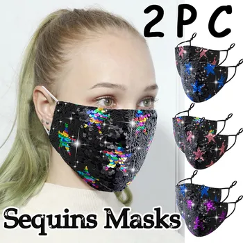 2 Ks Star Flitrami Masky Umývateľný A Opakovane Použiteľné Tkaniny Tkaniny, Masku Na Tvár Ženy, Mužov Mascarilla Lentejuelas Filtro Masque Ochrany