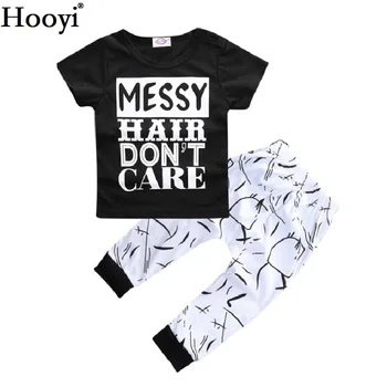 Hooyi Čierna Biela Baby Dievčatá Oblečenie Nastaviť Krátkym Rukávom Chlapec T-Shirt Nohavice Bavlna 70 80 90 100 Batoľa Oblečenie Vyhovovali Chaotický Vlasy
