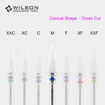 WilsonDental Burs Kužeľovitý Tvar - Cross Cut - Biele Keramické - (6400202-6400802) - Oxid Zirkoničitý Keramické Zubné Burs