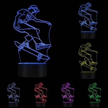 Skateboarding Lampa Exkluzívne Skateboardista 3D Ilúziu Osvetlenie Umenie Chlapec, Izba Dekor Nočné Lampy Deti Ospalý Svetlo USB stolná Lampa