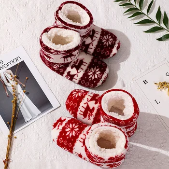 Zimné Listov Ženy Vnútorné Papuče Vianočné Elk Ponožky Bavlna Chlpaté Topánky pre Ženy Teplé Kožušiny Listov Chaussure Femme 2021