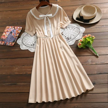 Mori dievča elegantné midi šaty 2019 letné módy peter pan golier, krátky rukáv vintage šaty ženy pevné vestidos