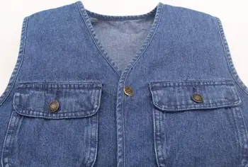 2019 Novú vestu vzory pre mužov jeans denim mužské vesty s množstvom vreciek vesta mužov bez rukávov bundy SHIERXI