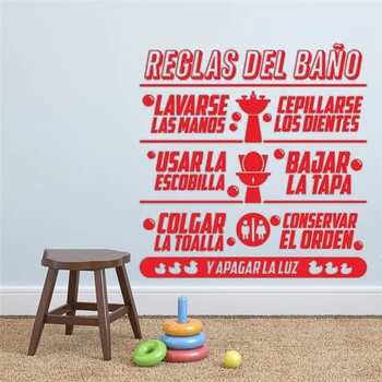 Španielsky Kúpeľňa Pravidlá Citácie Vinyl na Stenu-Nálepky Deti Kúpeľňa Art Design Obtlačky nástenná maľba španielsky nálepky na stenu, Tapety RU177