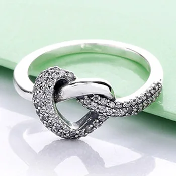 Pôvodné Viazané Srdce Symbol Lásky Crystal Krúžok Pre Ženy 925 Sterling Silver Ring Svadobné Party Darček Jemné Šperky