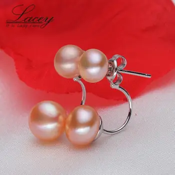 Romantické Biele, Ružové a Skutočné prírodné sladkovodné Dvojité Pearl Náušnice pre Ženy, Jemné Šperky stud Náušnice s perlou Svadbu