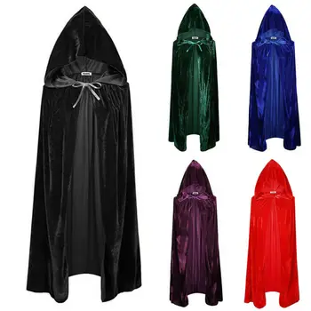 Dospelých Strany Zamatový Plášť Cape Kapucňou Stredoveký Kostým Čarodejnice Upír Cosplay Kostýmy Ženy Muži Halloween Oblečenie Black 170cm