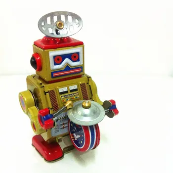 [Temila] Klasická kolekcia Retro Hodinky Vietor až Kovové Chôdza Tin Kapela Hrať gong bicie robota vyvolať Mechanické hračky deti darček