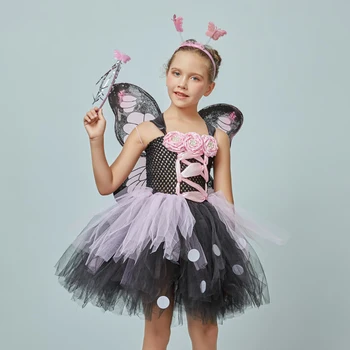 Butterfly Girl TUTU Šaty Halloween Kostým Fantázie plesové Šaty Dievčatá Cosplay Oblečenie s Krídlo Šaty Pre Výkon Módna prehliadka