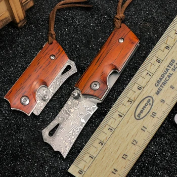 Damasku ocele otvorené mini nôž ostrý prenosné skladacie malé čepeľ prenosné aplikácie keychain malé závesné outdoor camping nôž