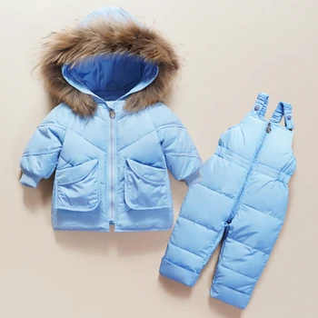Zimné Deti Oblečenie Sady Teplý Sneh Vyhovovali Bundy+Jumpsuit 2ks chlapčeka Dievčatá Kačica Nadol Coats Batoľa Dievča Zimné Oblečenie
