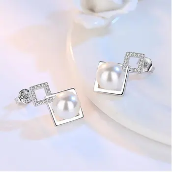 ANENJERY 925 Sterling Silver Kubický Zirkón Pearl Štvorcové Náušnice Pre Ženy, Svadobné Šperky brincos S-E260