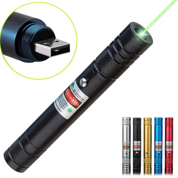 Zelený Laser USB Nabíjateľné plnenie Vysoký Výkon Lúč Zeleného Prenosné 5mW Laserové Ukazovátko Pero Silné svetlo, pálenie laserom