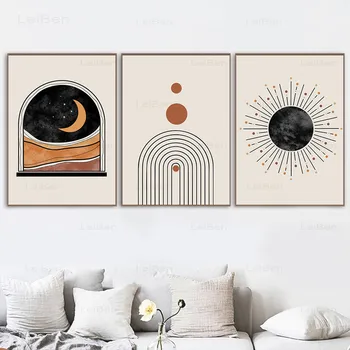 Moderné Boho Múr Umenia Plagátu Abstraktné Sun Moon Plátno Na Maľovanie Polovici Storočia, Béžová Orange Vytlačiť Obrázok Domova Spálňa Nástenná Maľba