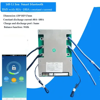 58.8 V 14S Bluetooth BMS pre 48V Li ion Batéria PCB dosky s 80A 100A alebo Aktuálne s UART komunikačné funkcie