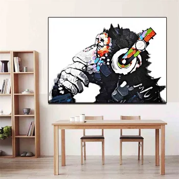 Abstrakt Plátno, Vytlačí Wall Art Zvierat olejomaľba Slúchadlá Hudbu Opice Stenu Obrázky Vytlačiť na Obývacia Izba Plagáty Decor Art