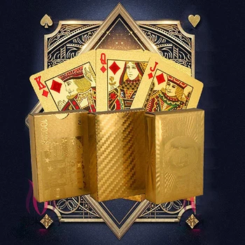 Luxusné Zlaté Fólie Poker Hrať Karty Dolár EUR Kockovaný Vzor Strana Hrať Hru