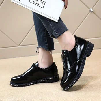 Plus Veľkosť Platformy Oxfords dámske Topánky Žena Módy Pevný Patent Kožené členkové Topánky pre Ženy Bytov Pošmyknúť Na Zips Dámske Topánky