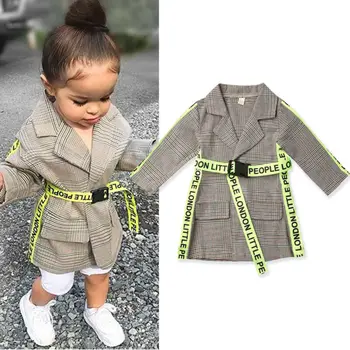Móda Batoľa Detský Baby Girl Zimné Kabáty Oblečenie Belted Pléd, Tlač Kabát, Bundu Formálne Outwear 0-5Y detské Oblečenie