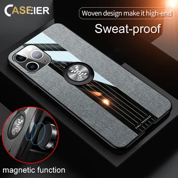 CASEIER Handričkou Kožené púzdra Pre iPhone 11 Pro X XS XR Upgrade Prst Prsteň Auto Magnetický Držiak Telefónu púzdra Pre iPhone 6 7 8 Plus