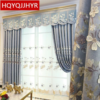 Moderné luxusné plastický vyšívané záhrada okenné záclony na obývacia izba elegantné klasické dekoratívne závesy pre spálne hoteli