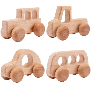 4Pcs Drevené Hračky Montessori Vzdelávacích Bukového Dreva, Auto, Deti Cartoon Auto Hračka Baby Dreva Darček Pre 2-6 Rokov Deti