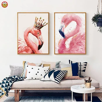 Maľovanie podľa čísel, umenie farba číslo Diy Flamingo ilustrácia list-vyplnený farba dekorácie, maliarstvo, olej paintin