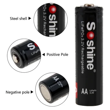 2 ks originál SOSHINE Lifepo4 batérie typu AA / 14500 batéria 700mAh 3.2 V nabíjateľné batérie S akumulátorom Prípade