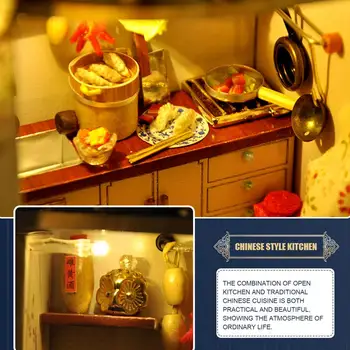 DIY Dom Čínsky Loft Hudby Pohyb Miniatúrny domček pre bábiky S LED,Nábytok DIY Čínsky Loft Ručne Zmontované Model Kreatívne Hračky