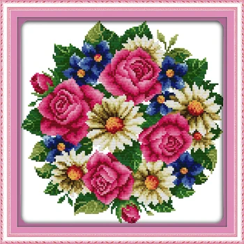 Všetky kvety kvitnú spolu-rose cross stitch auta kvet 14ct potlačené tkaniny plátno šitie, vyšívanie HOBBY ručné vyšívanie