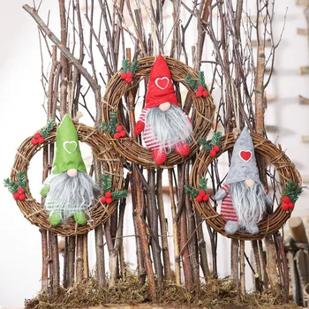 Vianočné Ozdoby, Umelý Ratan Visí Vence Veniec Prívesky, Plyšové Gnome Bábika Sezónne Dekorácie Hot Predaj