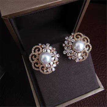 Móda AAA zirkónmi a biele peal veľké stud earringsWedding&Party Šperky pre Ženy,E0909G