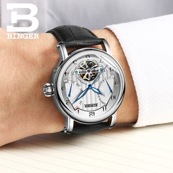 BINGER luxusné pánske hodinky, Svajciarske hodinky, plne automatické mechanické hodinky, nepremokavé a sweatproof