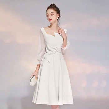 Nové Šaty Malé Šaty Jednoduché Tenké Hostiny, Biela Podväzkové Šaty Strednej dĺžky Večerné Šaty Formálne Šaty Žien Elegantné Saténové Šaty