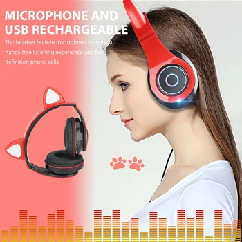 Bluetooth 5.0 Bezdrôtovej / Drôtovej LED Mačka Ucho Headset potlačenie Šumu Slúchadlá w/Mic pre Slúchadlá, Podpora TF Kariet Pre Deti, Dievčatá