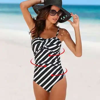 Jeden Kus Pruhované Plavky 2021 Nové Plus Veľkosť Plaviek Ženy Pevné Vintage Retro plážové oblečenie plavky celé plavky Kombinézu 4XL