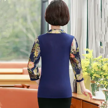 UHYTGF Ženy tričko fashion šifón letná blúzka ženy Vytlačené klope elegantný pulóver mama 5XL plus veľkosť top Ženské oblečenie 1013