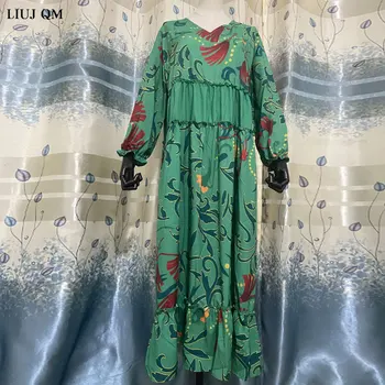 Plus veľkosť Sundress Voľné tvaru Šaty Letné Ženy 2021 Kvetina Tlače šaty Polovičný rukáv Dovolenku dlhé Elegantné šaty