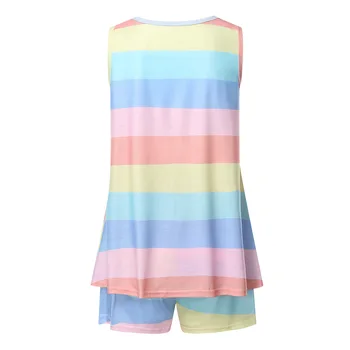 Ženské Sleepwear Rainbow Pruhy Krátky Rukáv Pajama Nastaviť Noc Krátke Sleepwear Domáce Nosenie, Dámy, Dievčatá, Plus Veľkosť Pajama