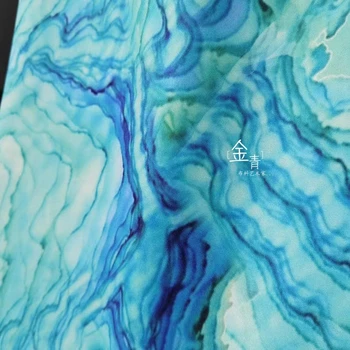 Zelená Potlačené Bavlnené Tkaniny vzduchová Vrstva Potápanie Textílie Zelená Voda Zvlnenie DIY Cheongsam Bábika Dekor Sukne Vyhovovali Šaty Návrhára Textílie