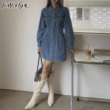 Kórejský Módne Harajuku Blue Denim Šaty 2021Spring Jeseň Bežné Dlhý Rukáv Šaty Pre Ženy, Vintage Oblečenie, Šaty Club
