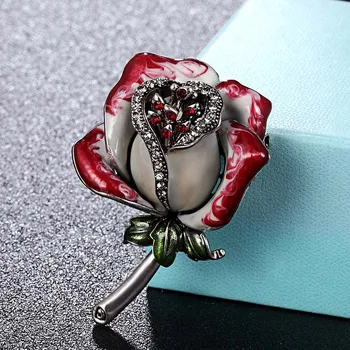 Zlxgirl šperky značky červená smalt Kvet brošňa pre ženy, Svadobné svadobné hidžáb príslušenstvo ideálne drahokamu hidžáb šatku kolíky