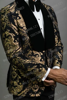 Nové Elegantné 2020 Kostým Homme Šatkou Klope Black Žakárové Večeru Ženícha Nosenie Mužov, Svadobné Obleky Pre Mužov Prom Smoking Sako