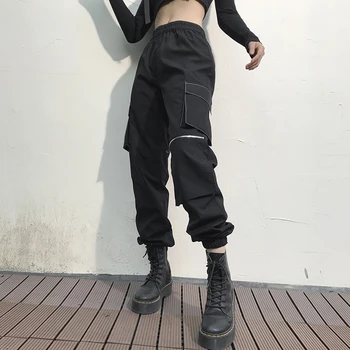 HEYounGIRL Zips Otvorené Čierna Vysoký Pás Nohavice Harajuku Bežné Nohavice Ženy Vrecká Streetwear Módy Tepláky Chudá Kórejského