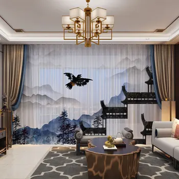 Krajina Čínsky Štýl 3D Vlastnú Fotografiu Záclony Prírodné Prikryť Panel Úplnej Tylu Závesy Pre Dvere obývačky, Spálne,