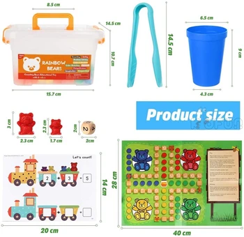 Montessori Vzdelávacích Hračiek, Počítanie Medveď s Zápas Triedenie Poháre Montessori Poznanie Rainbow Zmyslové Hračky, Hračky pre malé Deti